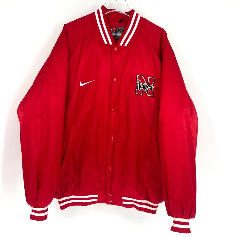 Vtg Nebraska CornHuskers Nike Bomber Jacket Mens XXL Red Satin College Football